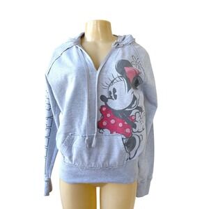 Disney‎ Minnie Mouse Gray Hoodie Women Sm or Girls L Pullover Sweatshirt Graphic